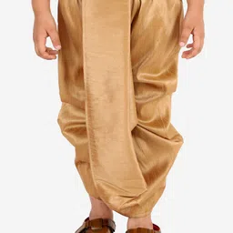 VASTRAMAY Boys Golden Solid Silk Relaxed-Fit Dhoti Pant-19