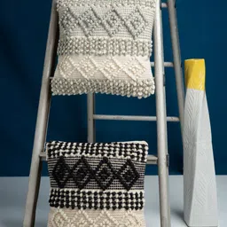 HOSTA HOMES Off White & Black Set of 2 Ethnic Motifs Square Cushion Covers-4