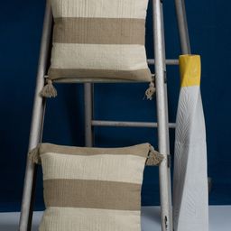 HOSTA HOMES Beige & Brown Set of 2 Striped Square Cushion Covers-26