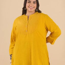 Big Hello - The Plus Life Mandarin Collar High-Low Pure Cotton Straight Kurti-image-19