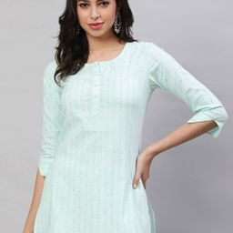 AKIMIA Striped Sequinned Pure Cotton Straight Kurti-picture-51