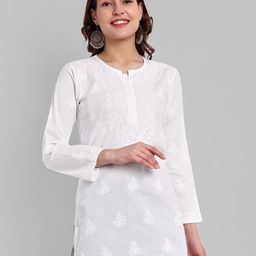 ADA Ethnic Motifs Embroidered Chikankari Detail Pure Cotton Kurti-image-65