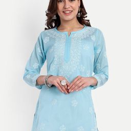 ADA Ethnic Motifs Embroidered Lucknowi Chikankari Pure Cotton Kurti-picture-25