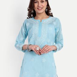ADA Ethnic Motifs Chikankari Embroidered Thread Work Pure Cotton Thread Work Kurti-image-64