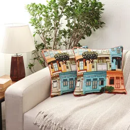 House This Blue & Black Set of 2 Abstract Square Cushion Covers-6