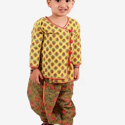 KID1 Boys Yellow Ethnic Motifs Printed Pure Cotton Kurta With Angrakha Dhoti Pants-image-24