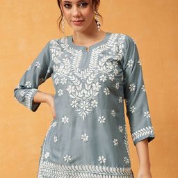 ADA Women Ethnic Motifs Embroidered ChikankariKurti-image-36