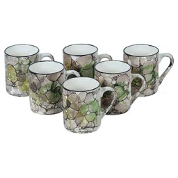 CDI Set of 6 Brown & White Printed Ceramic Glossy Cups With Tray image 4