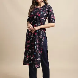 7threads KALINI Floral Printed Crepe Straight Kurta image 3