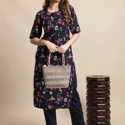 7threads KALINI Floral Printed Crepe Straight Kurta image 5