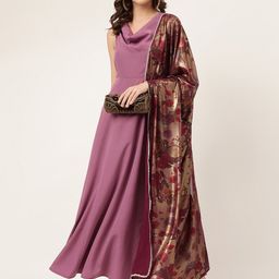 FIORRA Cowl Neck Fit & Flare Maxi Ethnic Dress-image-72
