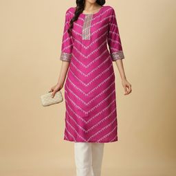 HERE&NOW Pink & White Bandhani Printed Sequinned Straight Kurta-picture-29