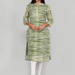 Kesarya Women Green Cotton Printed Khadi Kurta-image-35