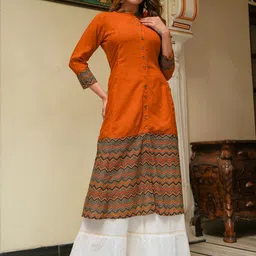 YASH GALLERY Chevron Printed A-Line Kurta-image-3