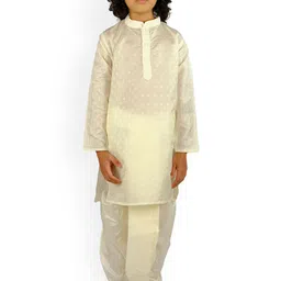 Sethukrishna Boys Cream-Coloured Embroidered Angrakha Kurta with Salwar & With Dupatta-16