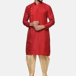 Sethukrishna Men Maroon Angrakha Kurta with Dhoti Pants-12