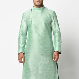 DEYANN Men Green Dupion Silk Kurta with Dhoti Pants-43