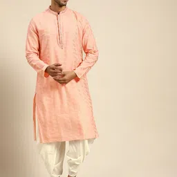 KISAH Men Embroidered Mirror Work Kurta with Dhoti Pants-11
