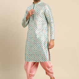 KISAH Men Green Floral Printed Kurta with Dhoti Pants-image-33