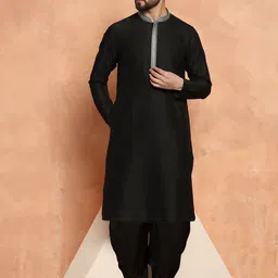 KISAH Mandarin Collar Thread Work Detailed Pure Cotton Straight Kurta With Dhoti Pant-picture-32