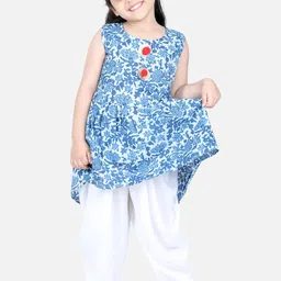 AWW HUNNIE Girls Blue Floral Printed Pure Cotton Kurta with Dhoti Pants-image-55