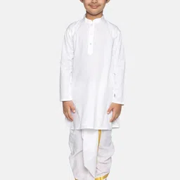 Sethukrishna Boys White Pure Cotton Kurta with Dhoti Pants-picture-52