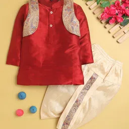 BAESD Boys Mandarin Collar Regular Straight Kurta With Dhoti Pants-22