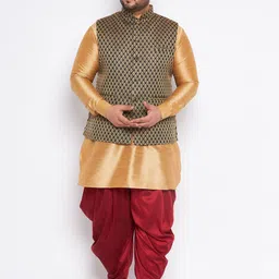 VASTRAMAY Plus Size Mandarin Collar Patani Kurta & Churidar With Nehru Jacket-picture-6