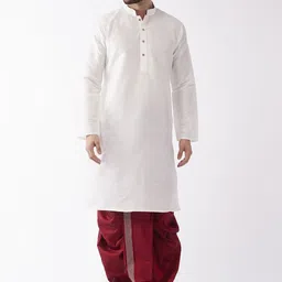VASTRAMAY Men White Regular Kurta with Dhoti Pants-picture-57
