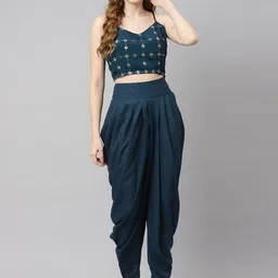 Purple State Floral Embroidered Top With Dhoti Pants-picture-11