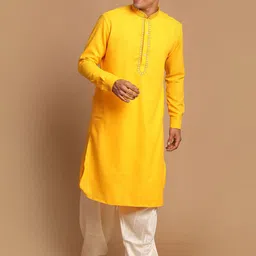 VASTRAMAY Men Yellow Empire Kurti with Dhoti Pants-image-51