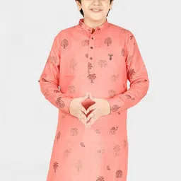 CAVIO Boys Pink Ethnic Motifs Printed Kurta with Pyjamas-14