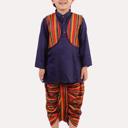 Superminis Boys Navy Blue Layered Pure Cotton Kurta with Dhoti Pants-image-69
