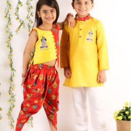 KID1 Girls Yellow Floral Embroidered Pure Cotton Top with Dhoti Pants-image-102