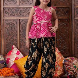 ROJAA Girls Ethnic Motifs Printed One Shoulder A-Line Top With Dhoti Pants-image-25