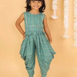 LIL DRAMA Girls Striped Top with Dhoti Pants-image-8