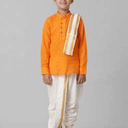 Ramraj Boys Mandarin Collar Kurta With Dhoti & Angavastram-52