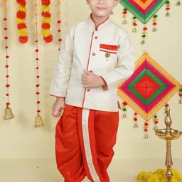 Jeetethnics Boys Mandarin Collar Geometeric Woven Design Kurta with Dhoti Pants-21
