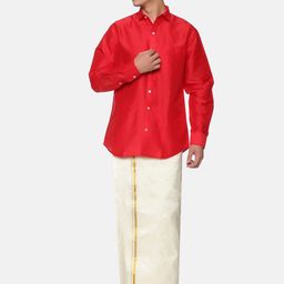 Sethukrishna Men Red & Off White Clothing Set-picture-7