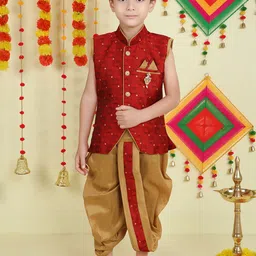 Jeetethnics Boys Ethnic Motif Woven Design Mandarin Collar Kurta With Dhoti Pants-picture-20