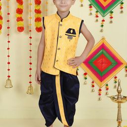 Jeetethnics Boys Ethnic Motif Woven Design Mandarin Collar Kurta With Dhoti Pants-image-31