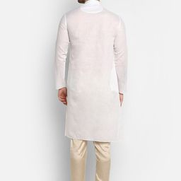 DEVOILER Men White & Cream-Coloured Ethnic Motifs Yoke Design Kurta with Pyjamas image 5