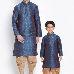 VASTRAMAY Boys Blue & Gold-Toned Kurta with Dhoti Pants-47