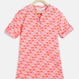 Campana Girls Floral Printed Roll-Up Sleeves Cotton A-line Kurta-image-53