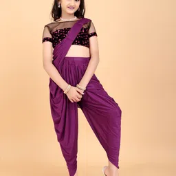 Shrithi Fashion Fab Girls Solid Dhoti Saree with Sequinned Blouse-12
