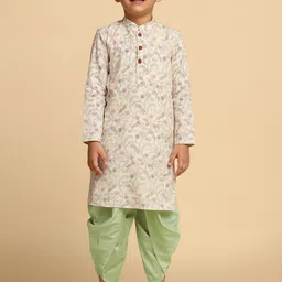 KISAH Boys Floral Printed Mandarin Collar Regular Kurta With Dhoti Pants-35