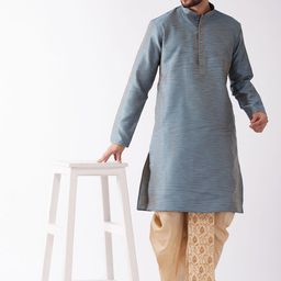 VASTRAMAY Woven Design Mandarin Collar Straight Kurta With Dhotipants-image-37