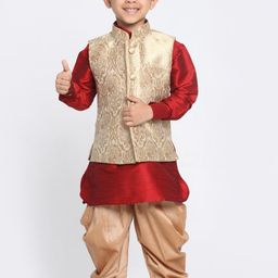 VASTRAMAY Boys Maroon Regular Kurti with Dhoti Pants & Jacket-45