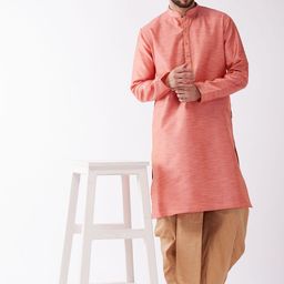 VASTRAMAY Men Self-Design Straight Kurta With Dhotipant-picture-55