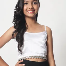 studio rasa Shoulder Straps Sheen Satin Crop Top-image-33